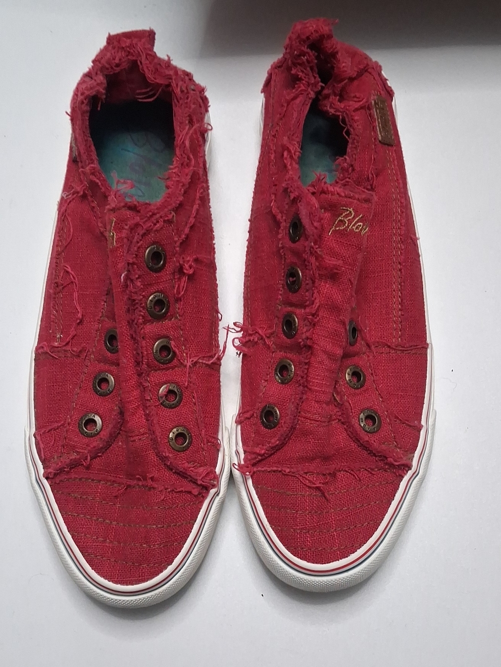 Casual Slip-On Distressed Red Canvas Sneakers for Women